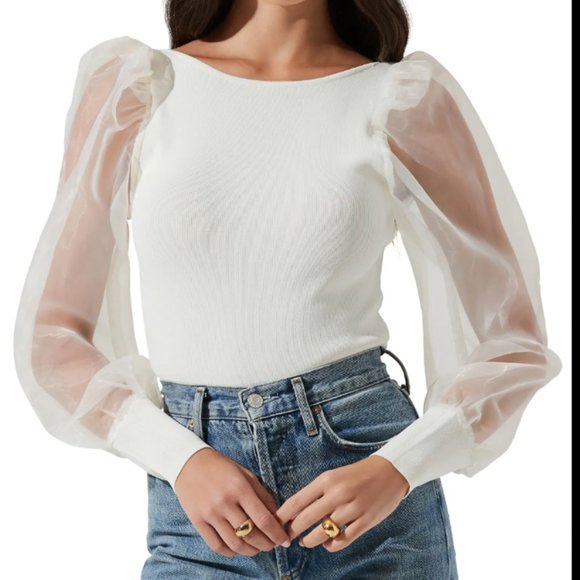 Astr Tops - NWOT ASTR The Label Organza Sleeve Bodysuit